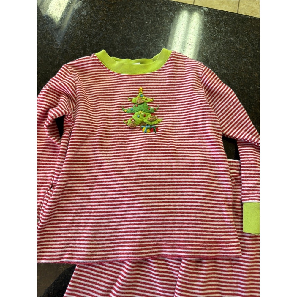 Kids Red & White Stripe Pajama Set with Green Trim - Picture 2 of 7
